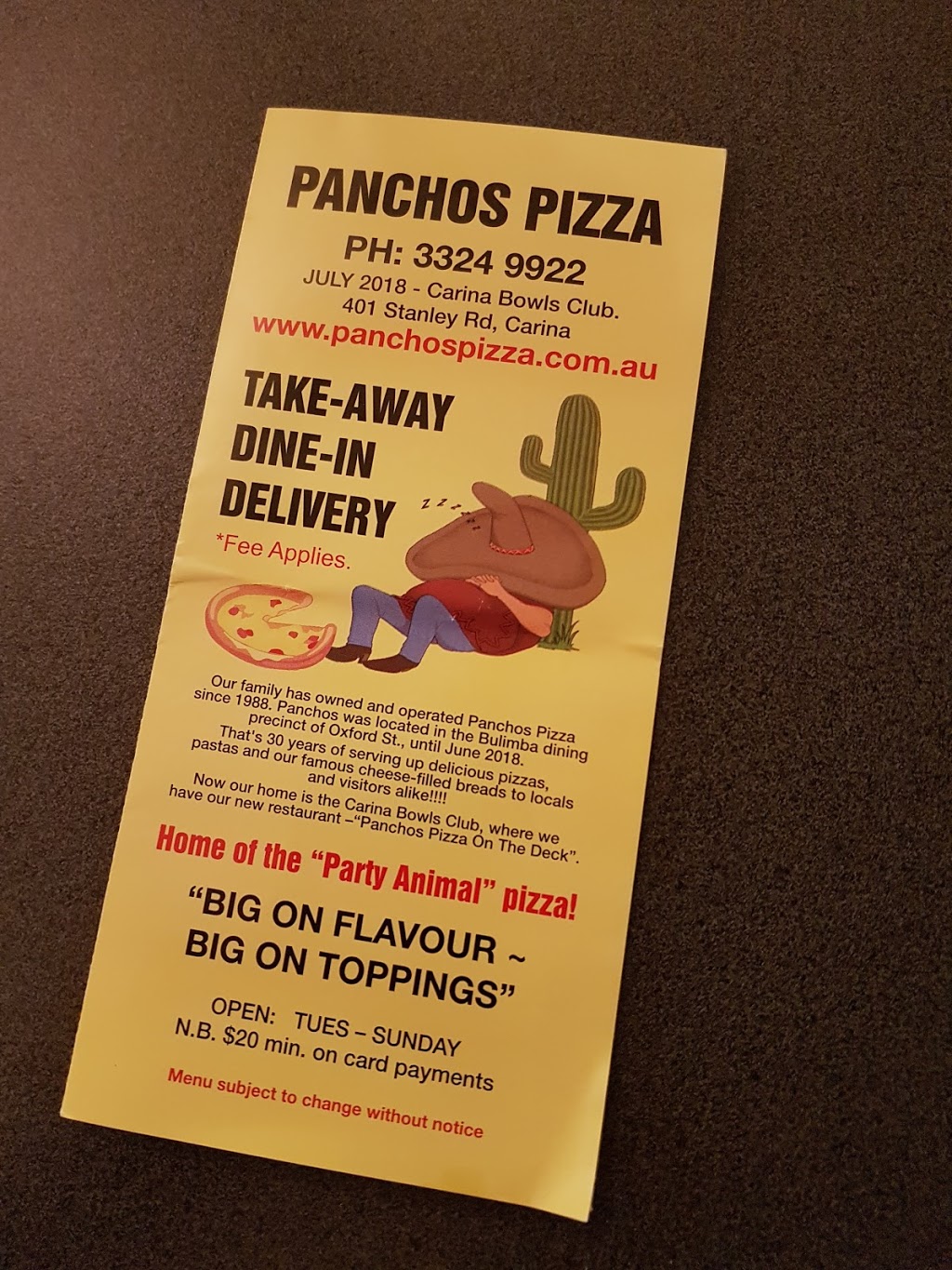 Panchos Pizza | restaurant | 401 Stanley Rd, Carina QLD 4152, Australia | 0733249922 OR +61 7 3324 9922