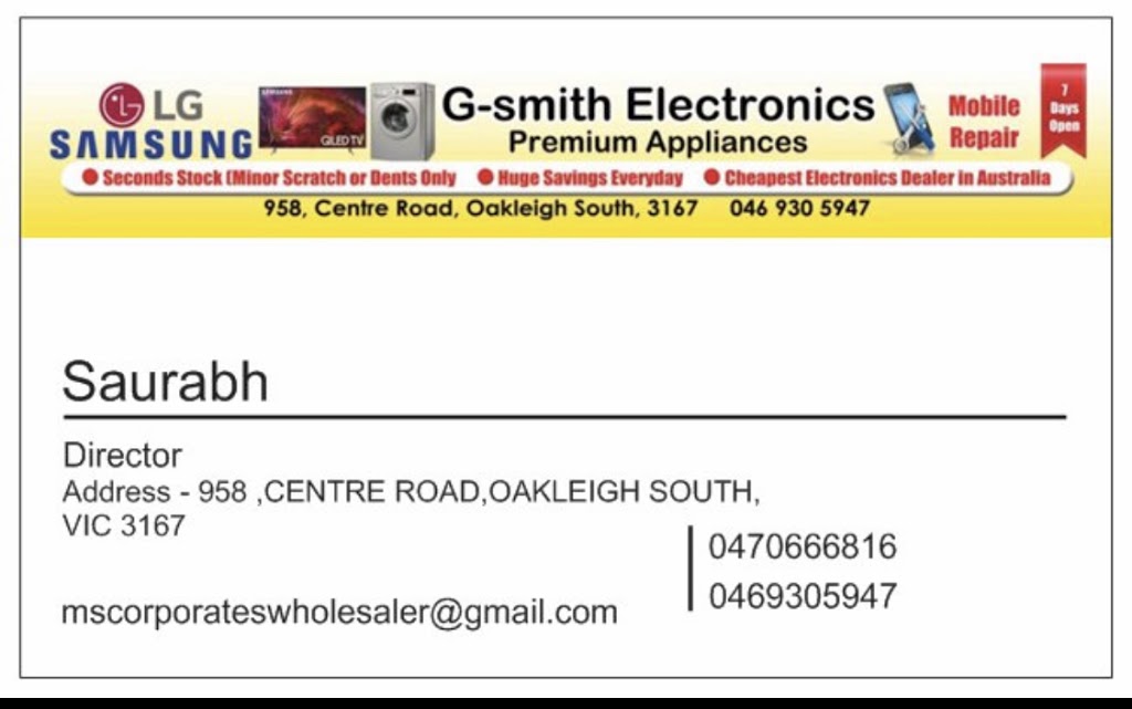 G-smith Electronics | 958 Centre Rd, Oakleigh South VIC 3167, Australia | Phone: 0469 305 947