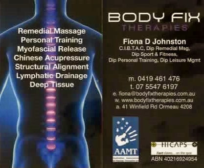 Body Fix Therapies | 41 Winfield Rd, Ormeau QLD 4208, Australia | Phone: (07) 5547 6197