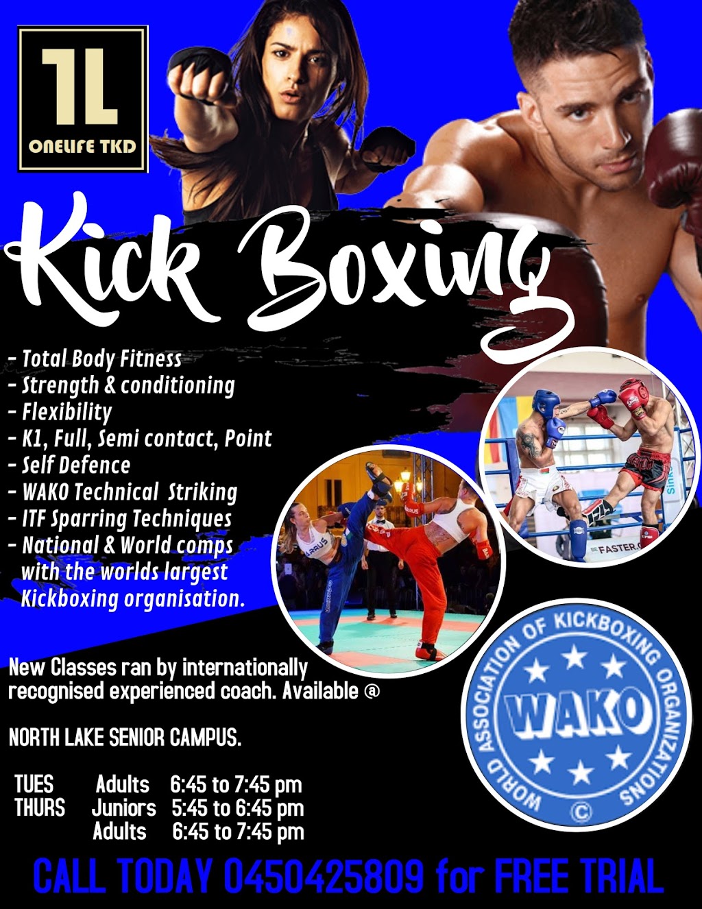 Onelife WAKO Kickboxing | North Lake Senior Campus, Winterfold Rd, Kardinya WA 6163, Australia | Phone: 0450 425 809