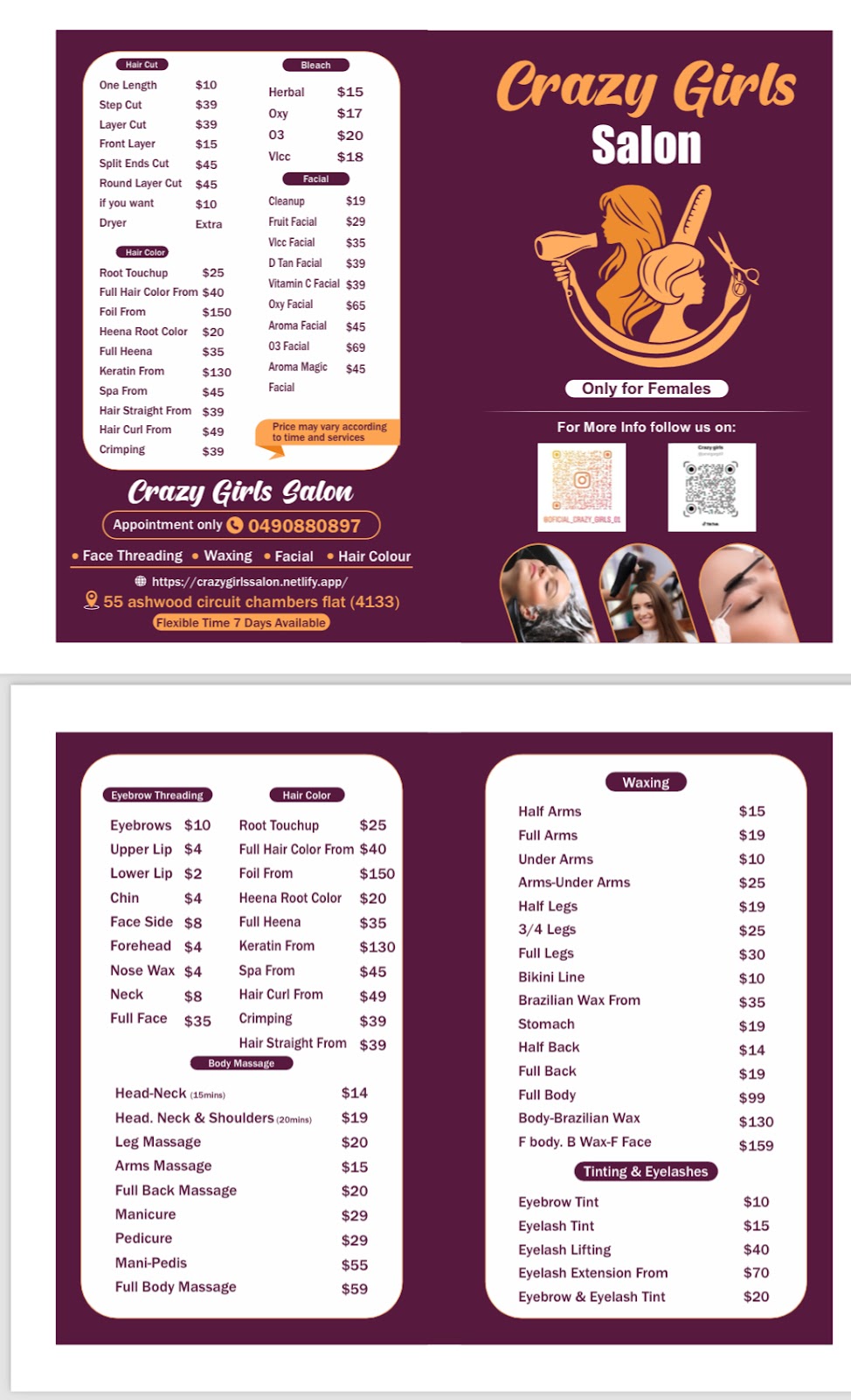 Crazy girls saloon and beauty | 55 Ashwood Cct, Chambers Flat QLD 4133, Australia | Phone: 0490 880 897