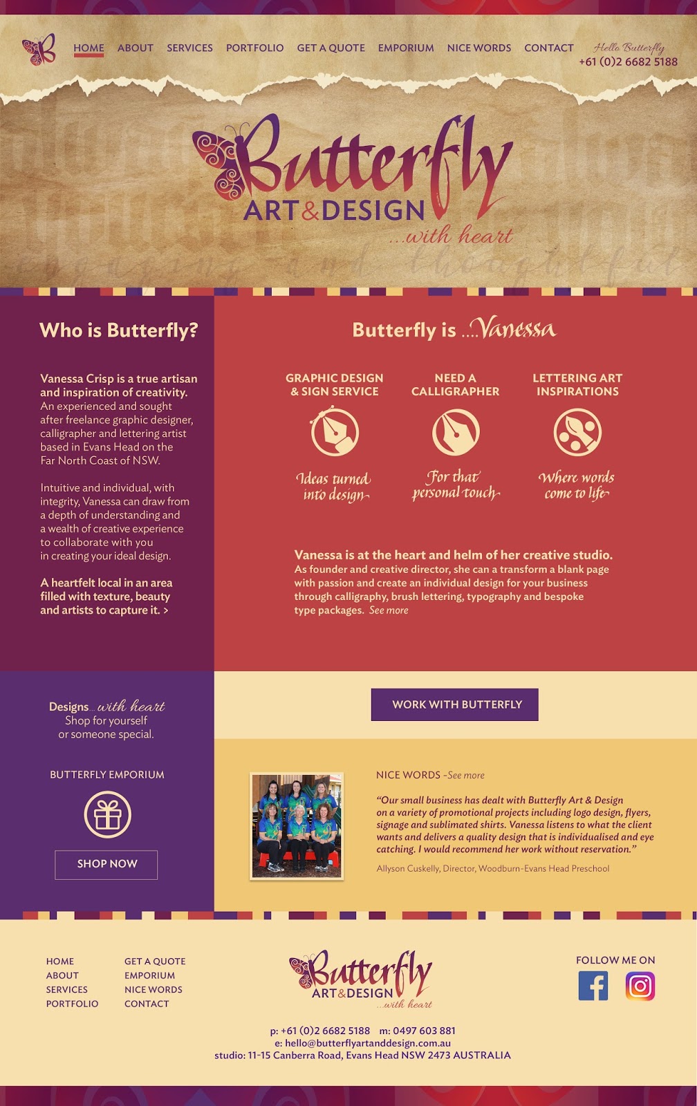 Butterfly Art & Design | 11-15 Canberra Rd, Evans Head NSW 2473, Australia | Phone: (02) 6682 5188