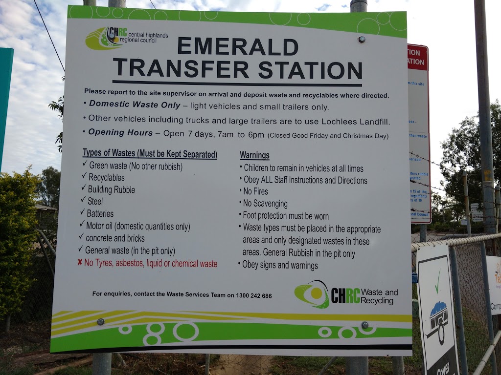 Emerald Waste Transfer Station |  | 14 Glasson St, Emerald QLD 4720, Australia | 0749875480 OR +61 7 4987 5480