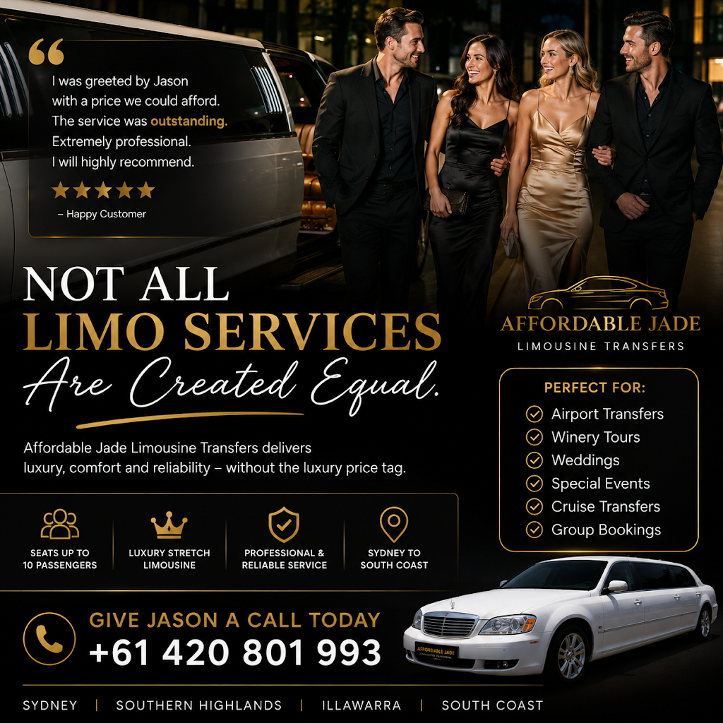 Affordable Jade Limousine Transfers | 185 Georges River Rd, Kentlyn NSW 2560, Australia | Phone: 0420 801 993