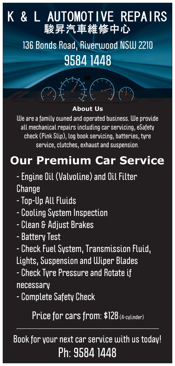 K & L Automotive Repairs | car repair | 136 Bonds Rd, Riverwood NSW 2210, Australia | 0295841448 OR +61 2 9584 1448