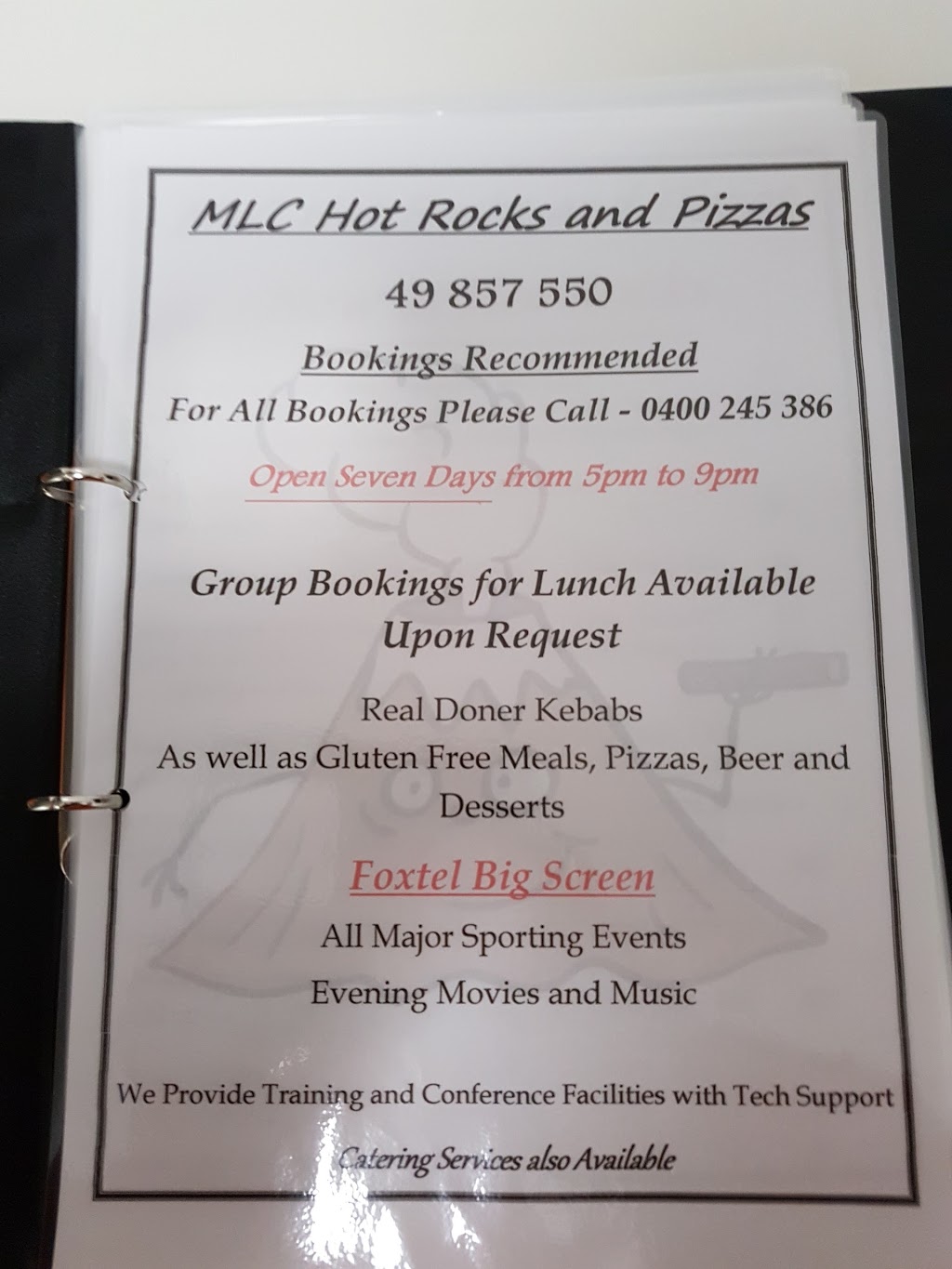 MLC HOT ROCKS AND PIZZAS | restaurant | Middlemount QLD 4746, Australia | 49857550 OR +61 49857550