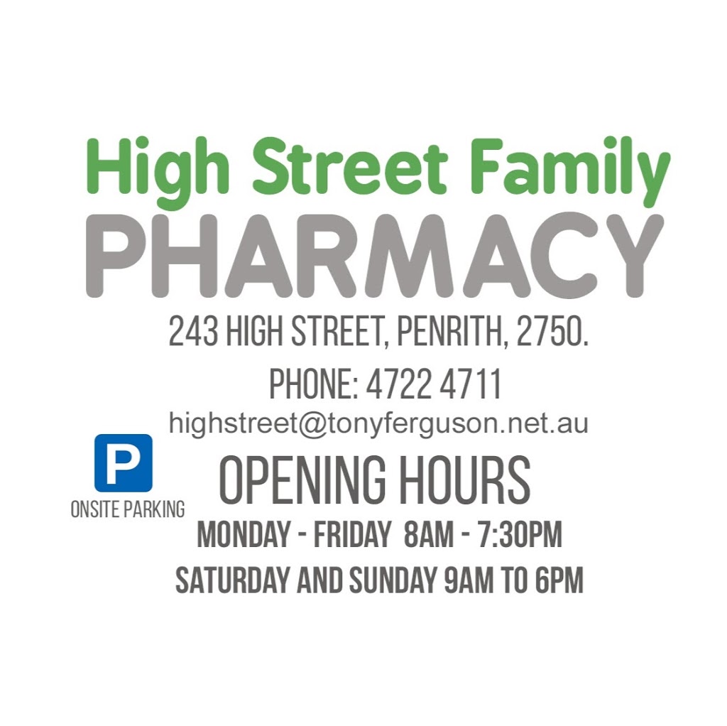 High Street Family Pharmacy | health | 243 High St, Penrith NSW 2750, Australia | 0247224711 OR +61 2 4722 4711