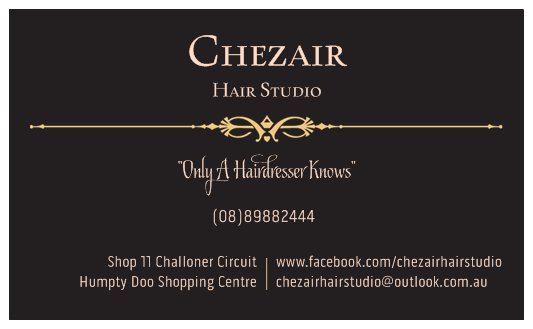 Chezair Hair Studio | 2 Challoner Circuit, Humpty Doo NT 0836, Australia | Phone: 89882444