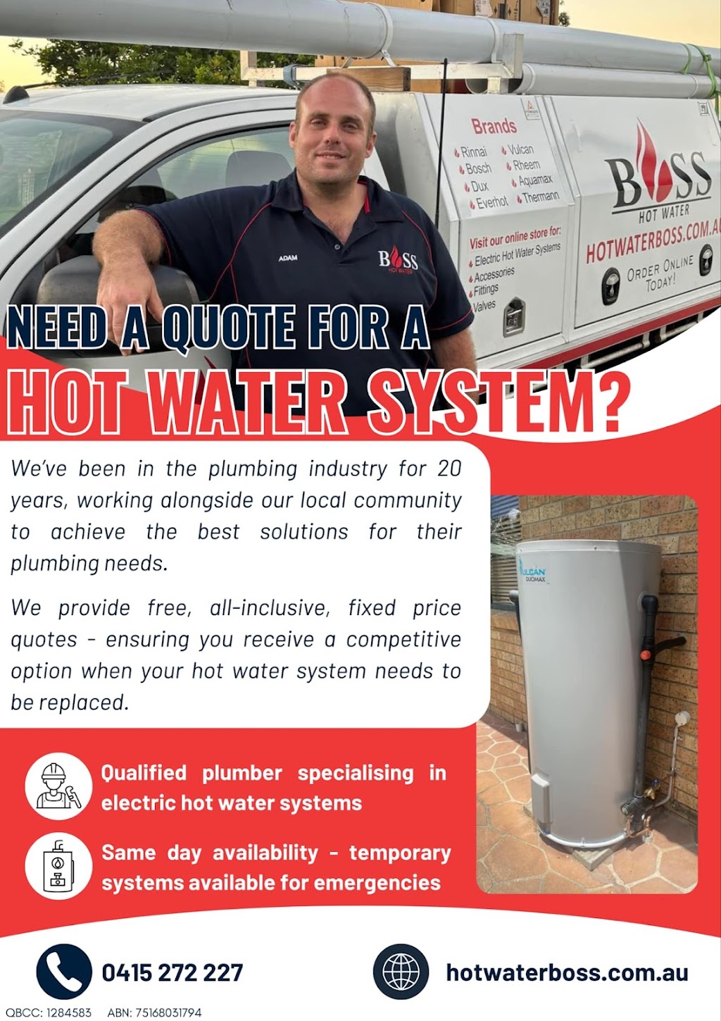 Hot Water Boss | 39-41 Bauer Dr, Mundoolun QLD 4285, Australia | Phone: 0415 272 227