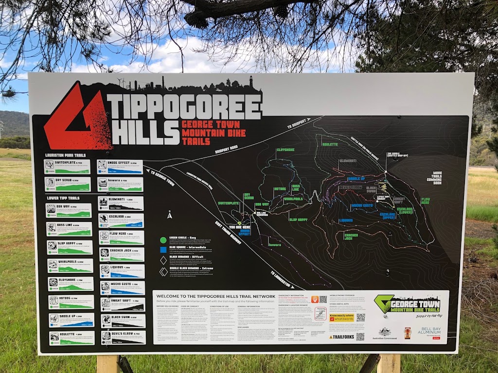 Lauriston Park Trail Head (Tippogoree Hills MTB Trails) |  | Bridport Road &, E Tamar Hwy, Bell Bay TAS 7253, Australia | 0363828800 OR +61 3 6382 8800