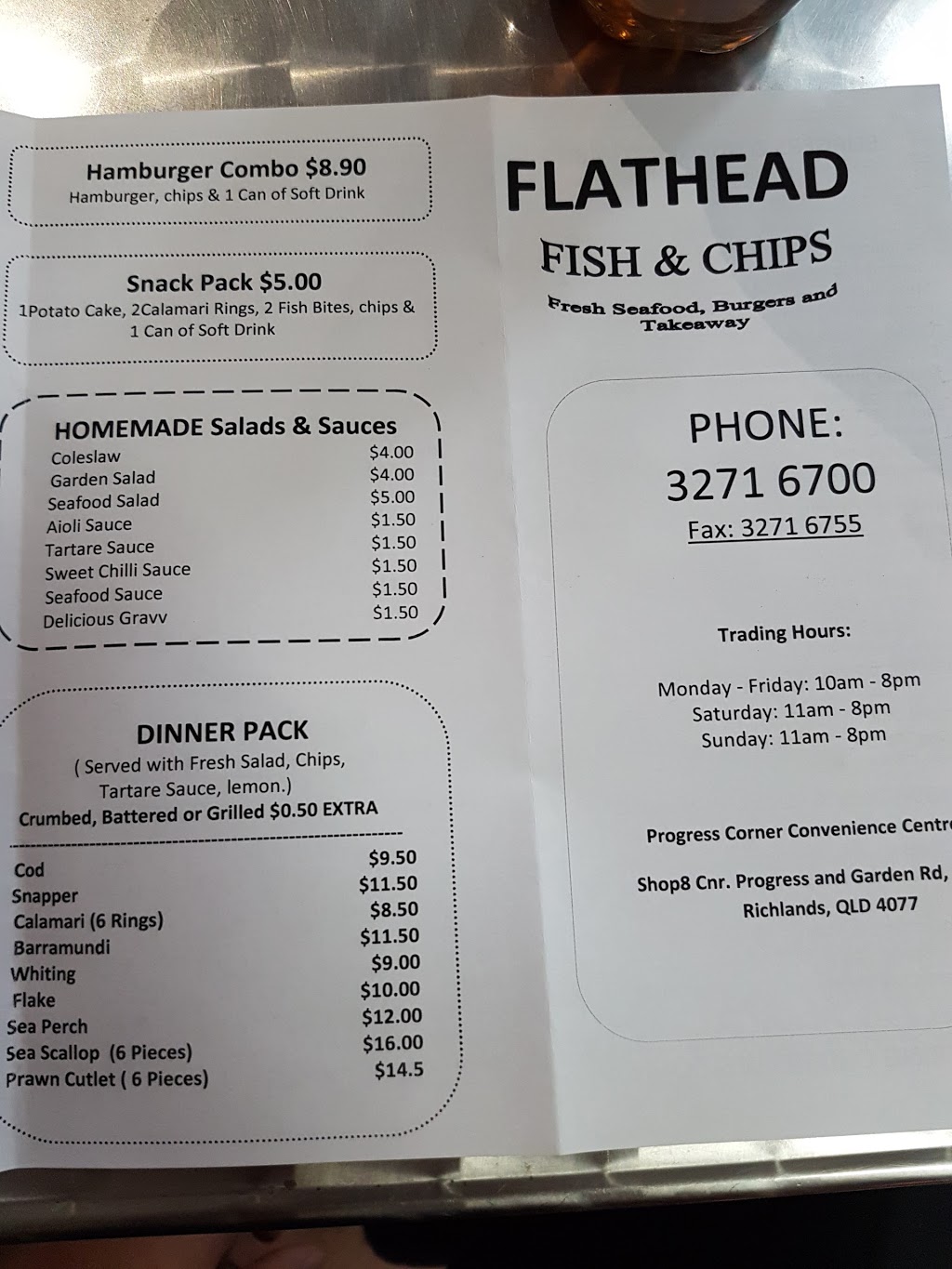 Flatheads Fish N Chips | restaurant | 8/209 Progress Rd, Richlands QLD 4077, Australia | 0732716700 OR +61 7 3271 6700