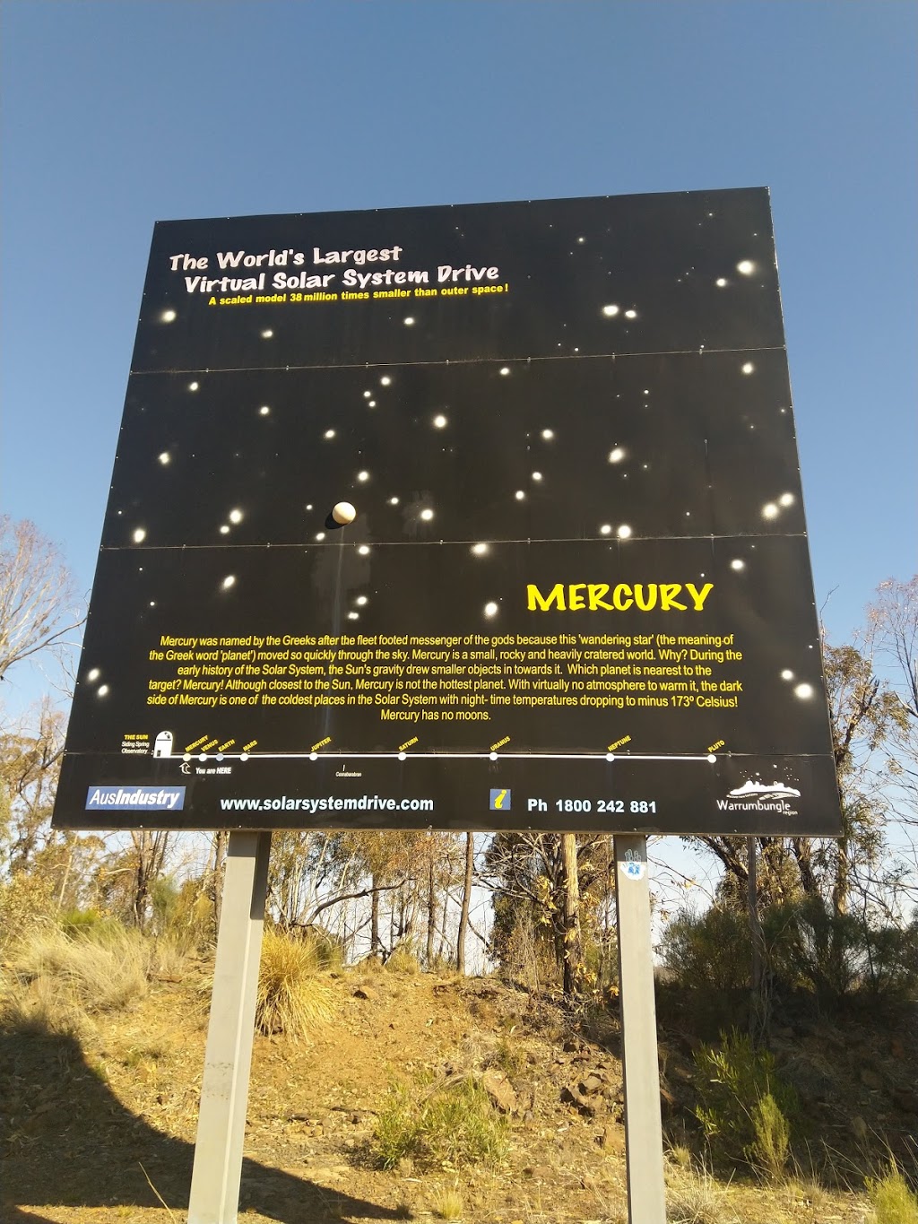 Mercury, Solar System Drive | Observatory Road, Coonabarabran NSW 2357, Australia | Phone: 1800 242 881