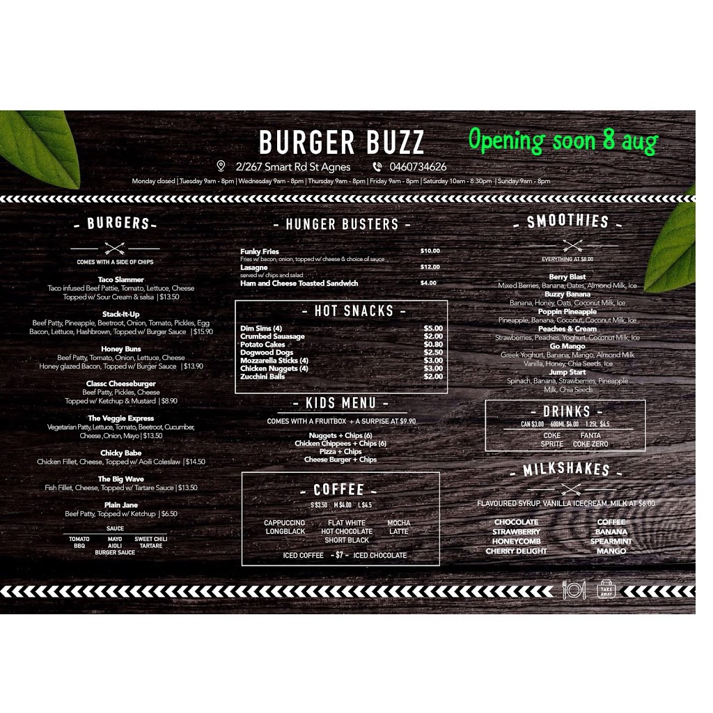 Burger buzz | 2/267 Smart Rd, St Agnes SA 5097, Australia | Phone: 0460 734 626