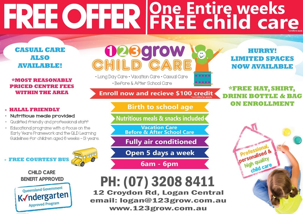 123 Grow Child Care Centre | 12 Croydon Rd, Logan Central QLD 4114, Australia | Phone: (07) 3208 8411