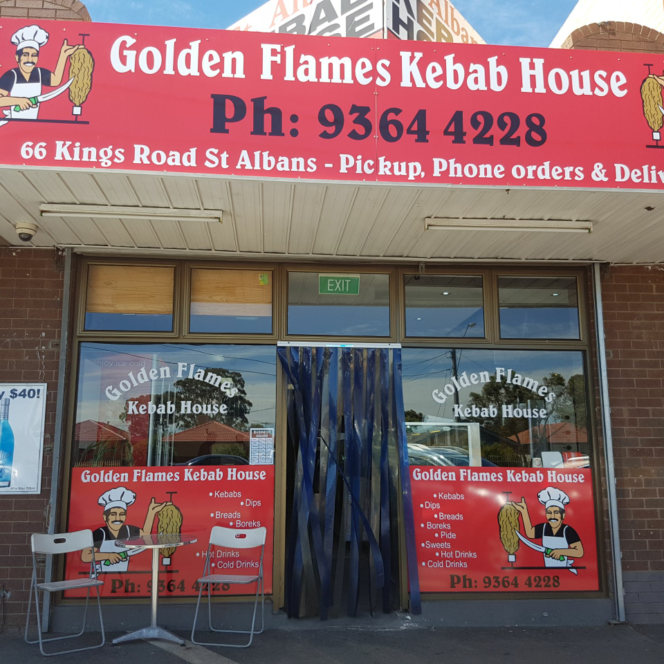 Golden Flames Kebab House | restaurant | 66 Kings Rd, St Albans VIC 3021, Australia | 0393644228 OR +61 3 9364 4228