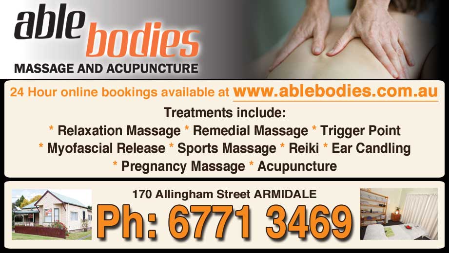 Able Bodies Massage & Acupuncture | health | 170 Allingham St, South Hill NSW 2350, Australia | 0267713469 OR +61 2 6771 3469
