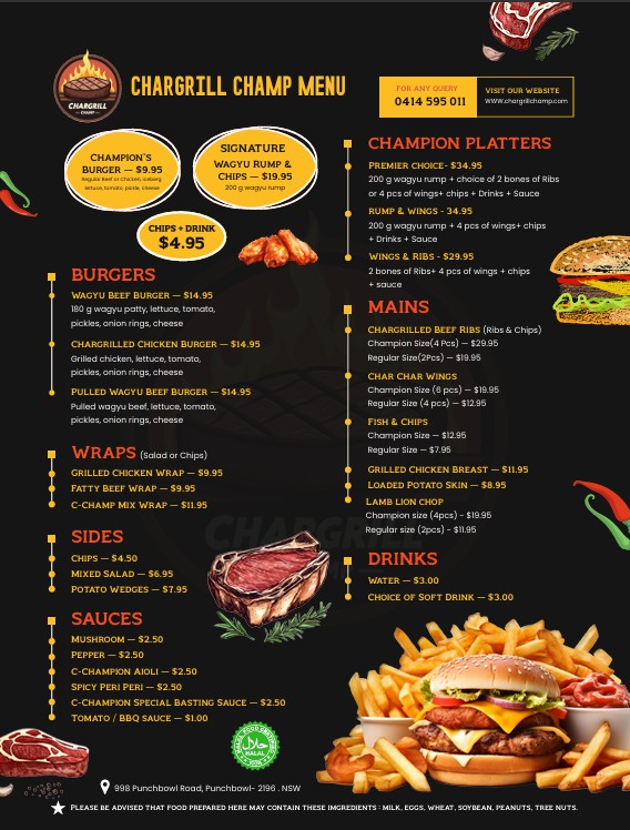 Chargrill Champ | 998 Punchbowl Rd, Punchbowl NSW 2196, Australia | Phone: 0414 595 011