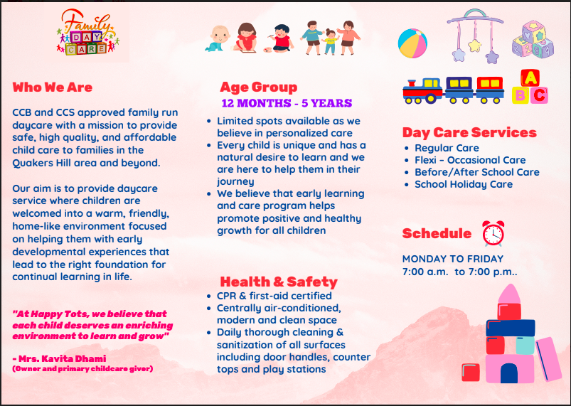 Happy Tots Family Day Care | 57 Camilleri Ave, Quakers Hill NSW 2763, Australia | Phone: 0481 311 345