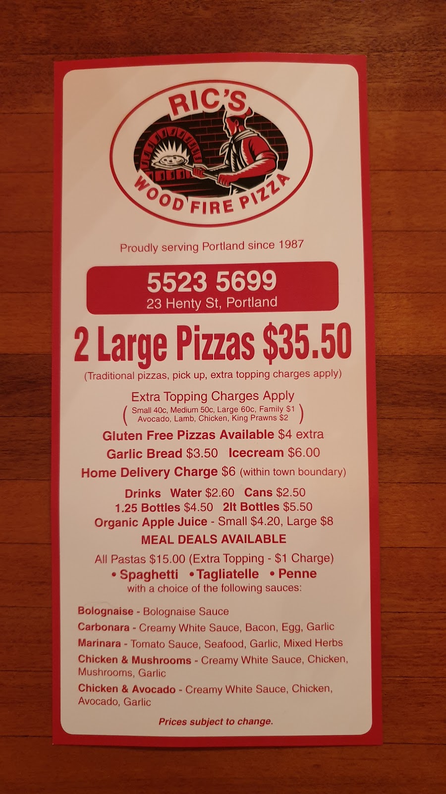 Rics Pizza Bar | meal takeaway | 21 Henty St, Portland VIC 3305, Australia | 0355235699 OR +61 3 5523 5699