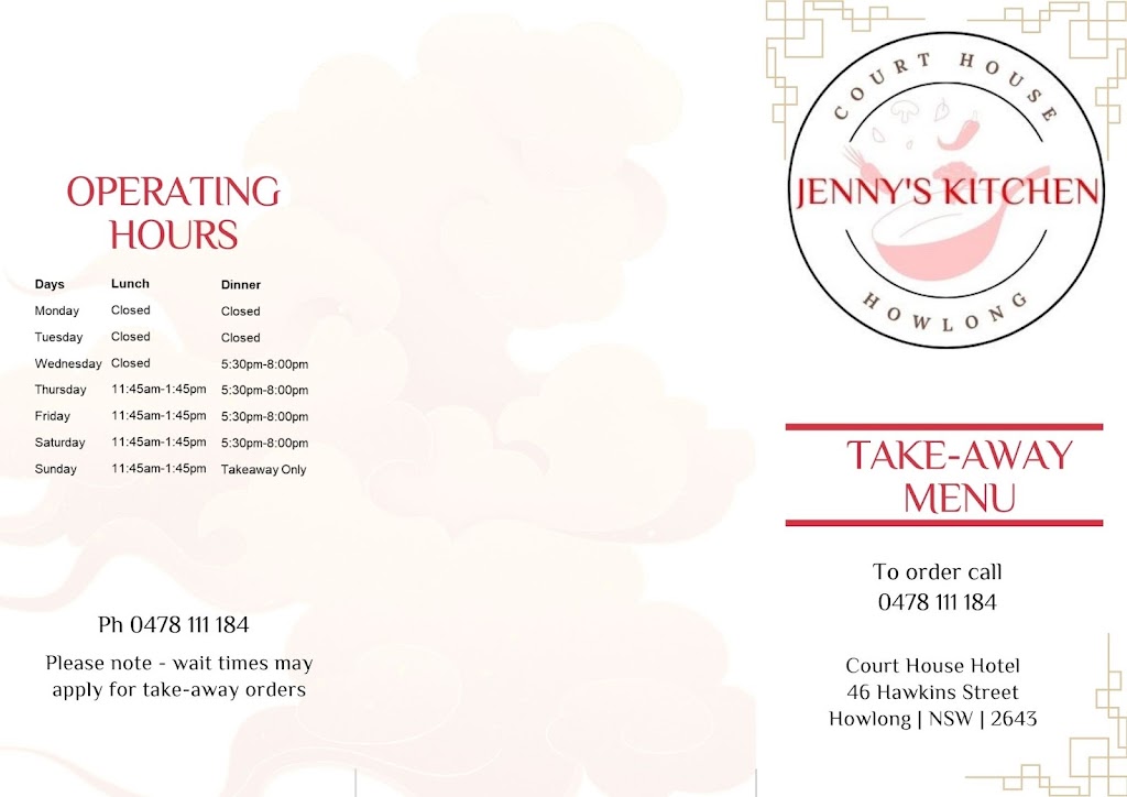 Jennys Courthouse Kitchen | restaurant | 46 Hawkins St, Howlong NSW 2643, Australia | 0478111184 OR +61 478 111 184