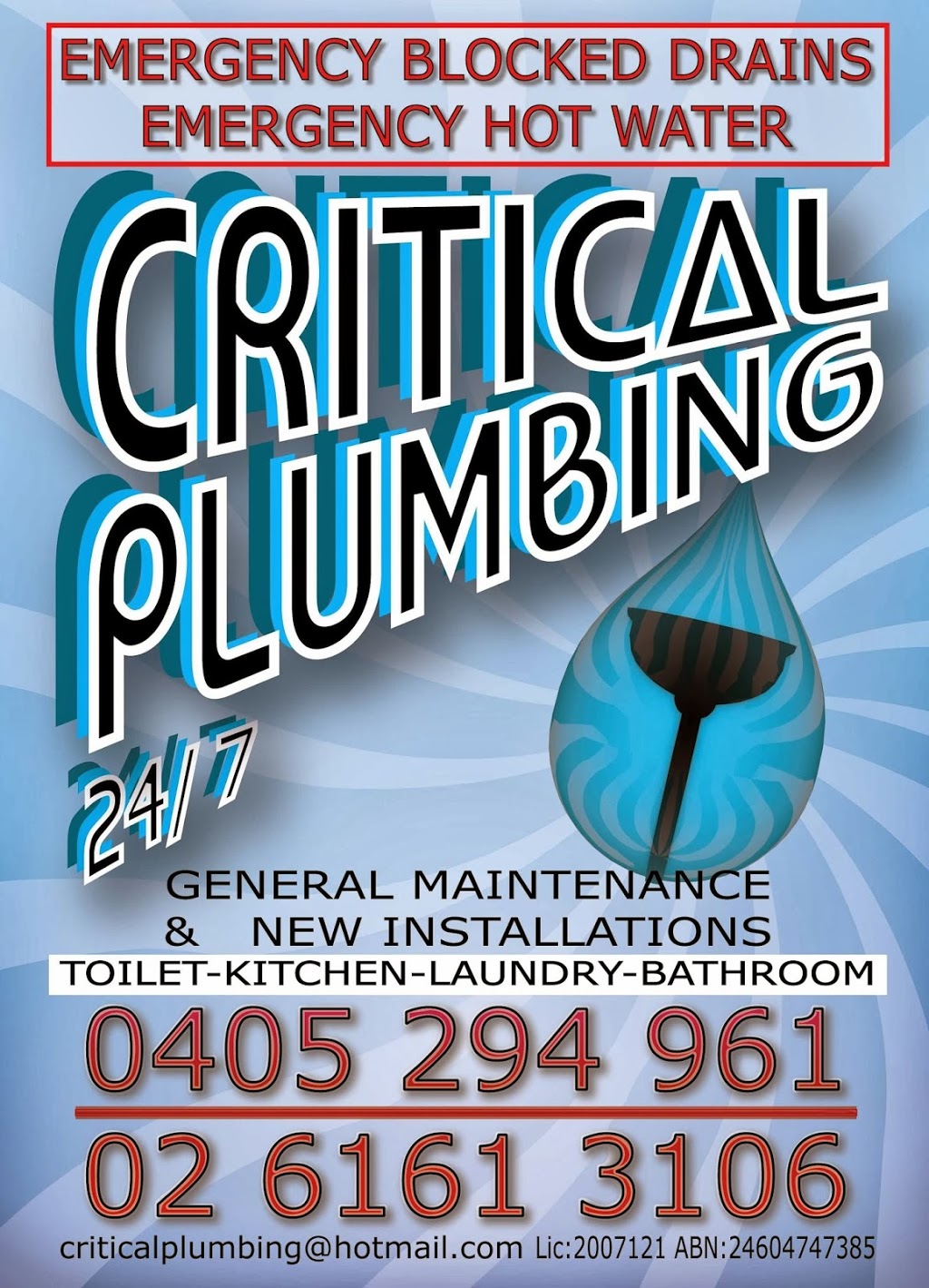 Critical Plumbing | plumber | 22/25 Burnum Burnum Cl, Bonner ACT 2914, Australia | 0261613106 OR +61 2 6161 3106