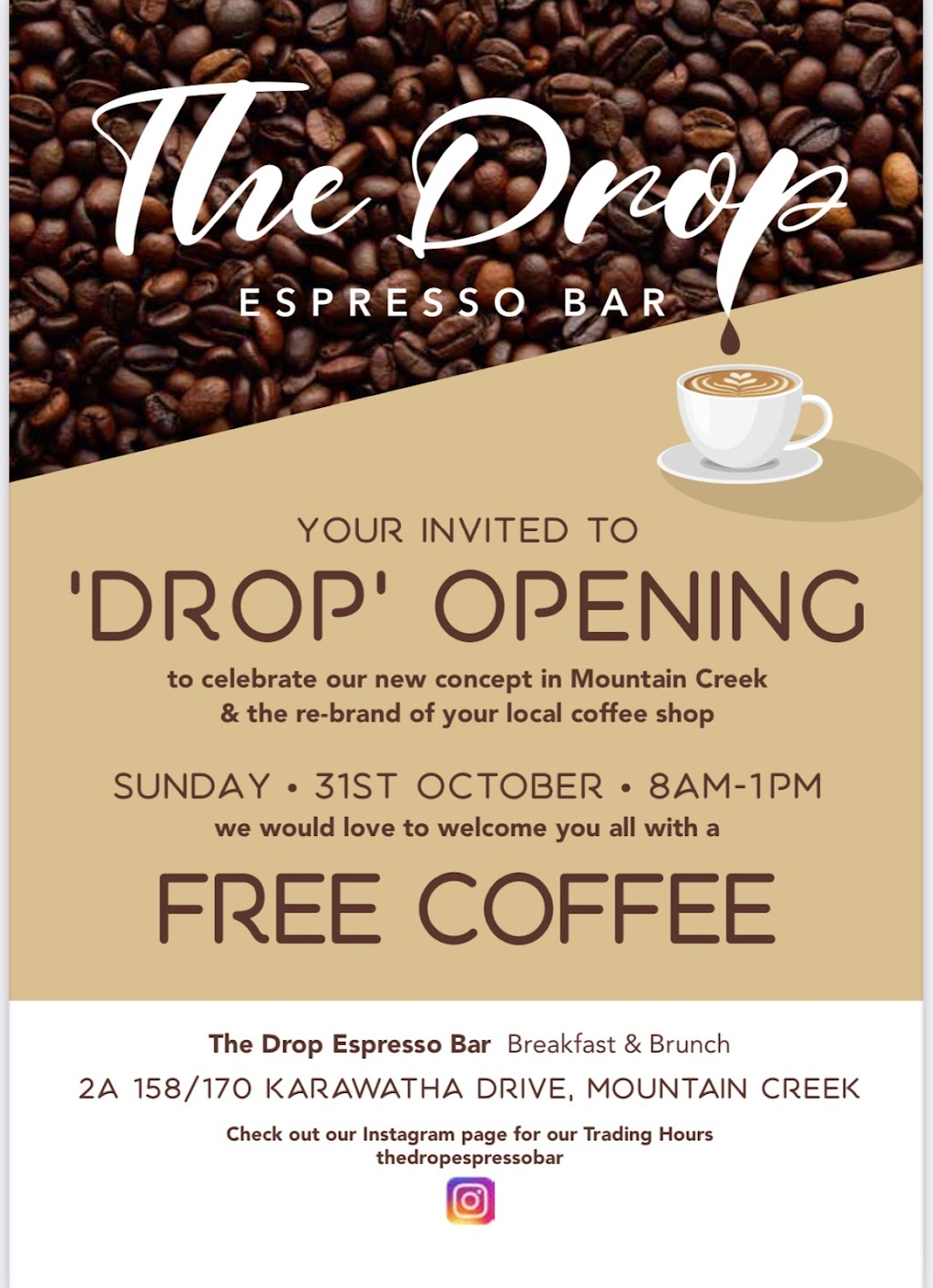 The Drop Espresso Bar | food | 2A/158-170 Karawatha Dr, Buderim QLD 4556, Australia | 0481254700 OR +61 481 254 700