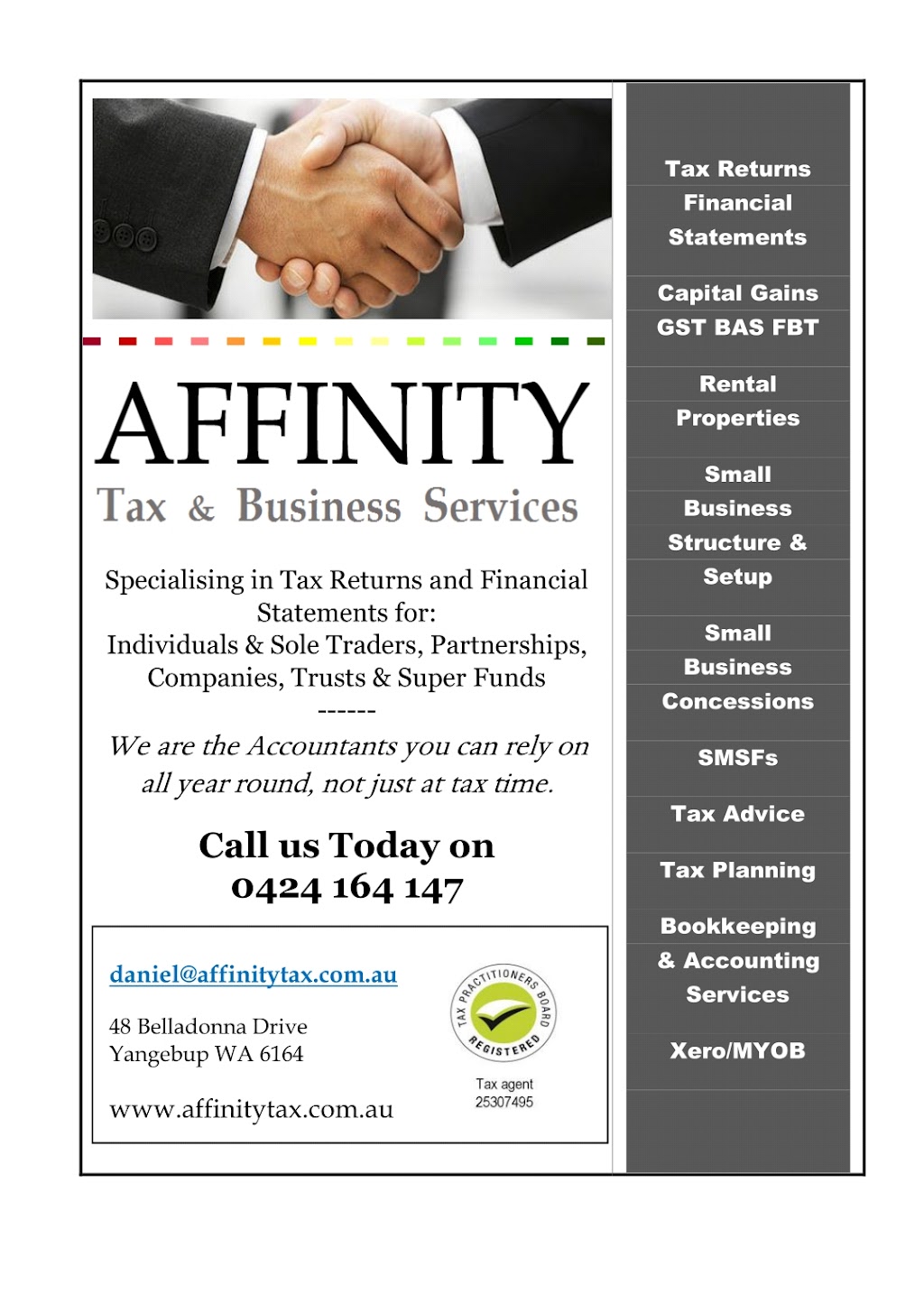Affinity Tax & Business Services | accounting | 48 Belladonna Dr, Yangebup WA 6164, Australia | 0424164147 OR +61 424 164 147