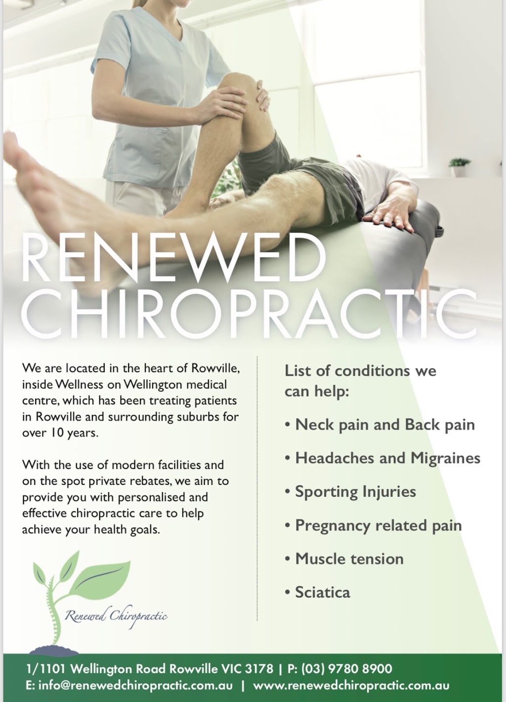 Renewed Chiropractic | 1/1101 Wellington Rd, Rowville VIC 3178, Australia | Phone: (03) 9780 8900