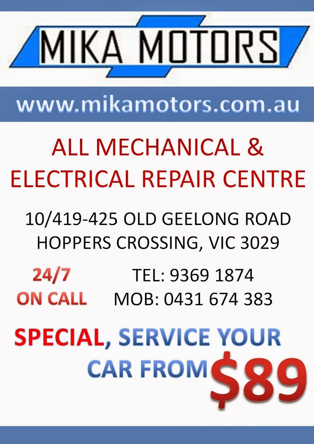 Mika Motors | car repair | 3/22 Buchanan Rd, Brooklyn VIC 3012, Australia | 0393142883 OR +61 3 9314 2883