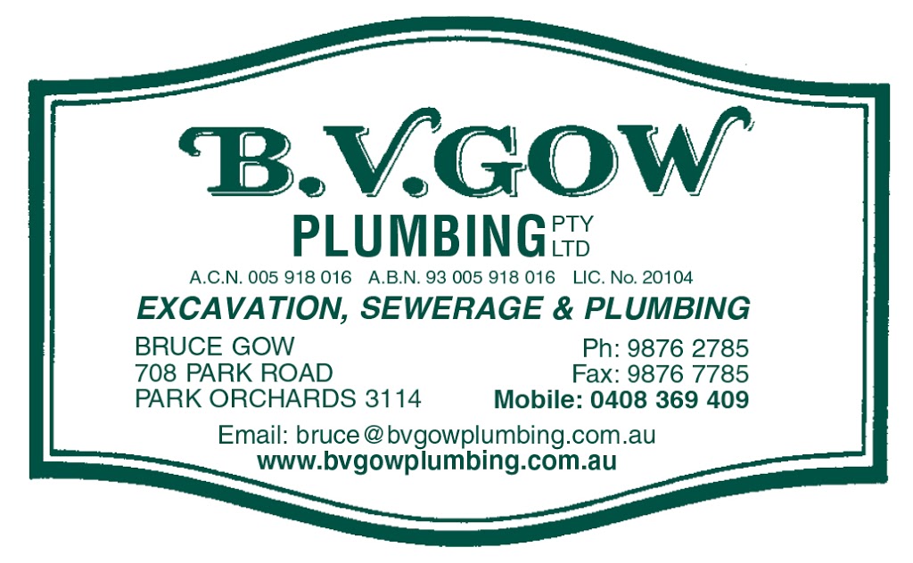 BV Gow Plumbing Pty Ltd | plumber | 708 Park Rd, Park Orchards VIC 3114, Australia | 0408369409 OR +61 408 369 409