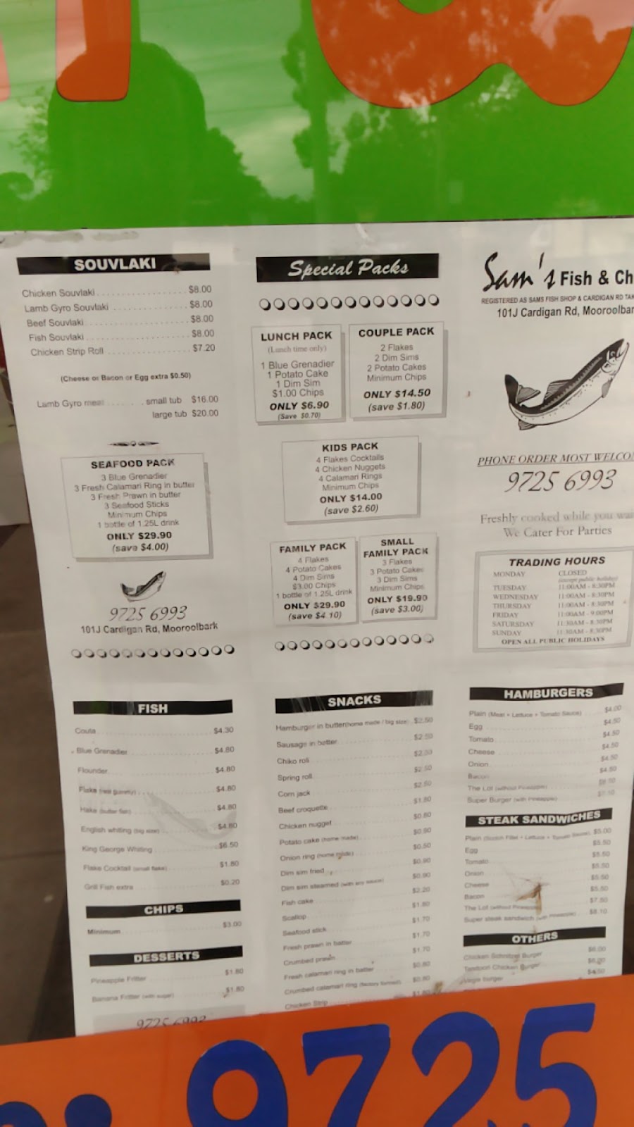 Sams Fish & Chips | restaurant | 101J Cardigan Rd, Mooroolbark VIC 3138, Australia | 0397256993 OR +61 3 9725 6993