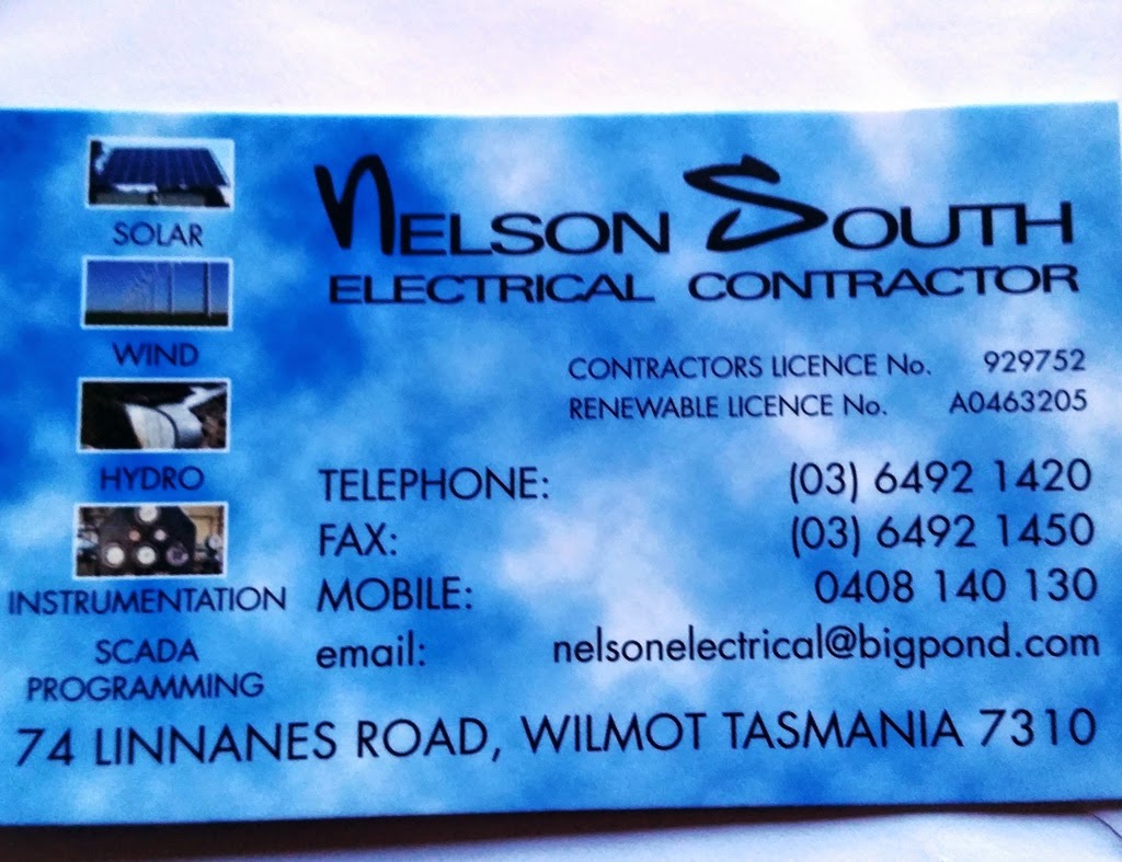 Nelson South Electrical Contractor | 74 Linnanes Rd, Wilmot TAS 7310, Australia | Phone: 0408 140 130