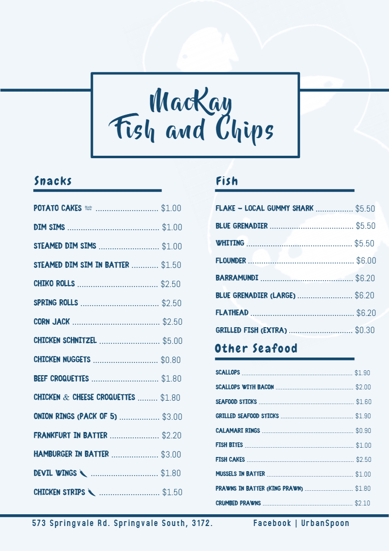 Mackay Fish & Chips | 573 Springvale Rd, Springvale South VIC 3172, Australia | Phone: (03) 9546 3500