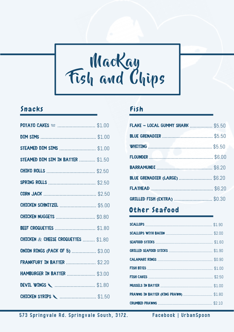 Mackay Fish & Chips | restaurant | 573 Springvale Rd, Springvale South VIC 3172, Australia | 0395463500 OR +61 3 9546 3500