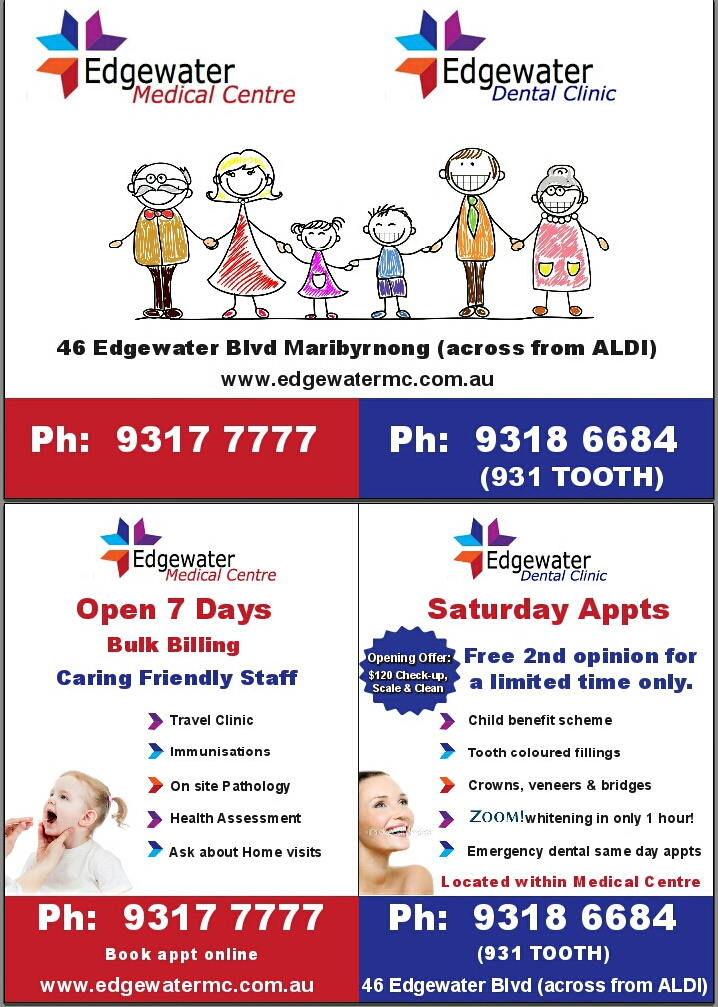 Edgewater Medical Centre | hospital | shop 1/46 Edgewater Blvd, Maribyrnong VIC 3032, Australia | 0393177777 OR +61 3 9317 7777