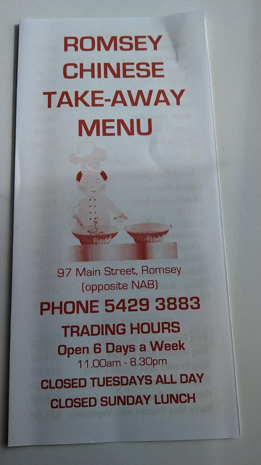 Romsey Chinese Take-Away | restaurant | 97 Main Street, Romsey, Melbourne VIC 3434, Australia | 0354293883 OR +61 3 5429 3883