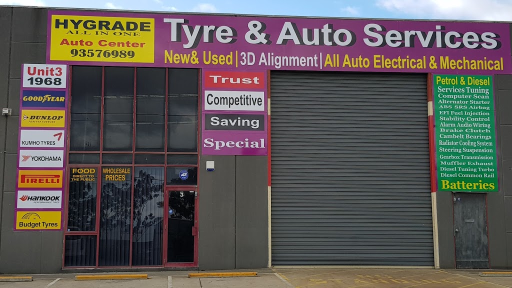 Hygrade All in One Tyre & Auto Services | car repair | Unit3/1968 Sydney Rd, Campbellfield VIC 3061, Australia | 0393576989 OR +61 3 9357 6989