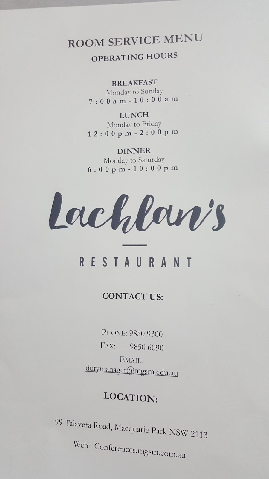 Lachlans Restaurant | restaurant | 99 Talavera Rd, Macquarie Park NSW 2113, Australia | 0298509139 OR +61 2 9850 9139