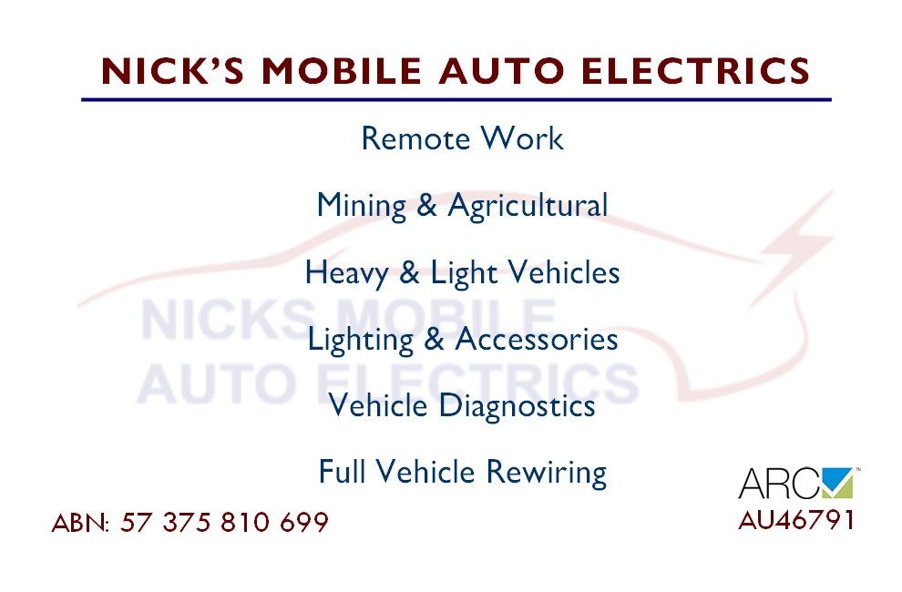 Nicks Mobile Auto Electrics | car repair | 2 Rice St, Mareeba QLD 4880, Australia | 0407300650 OR +61 407 300 650