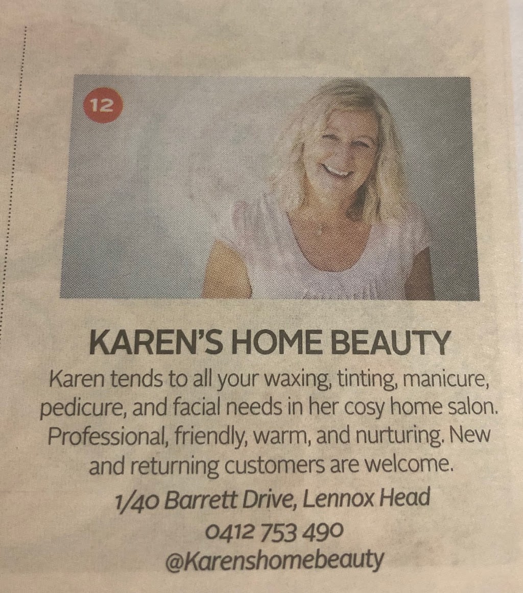 Karen’s Home Beauty | beauty salon | 4 Vernon Cres, Urunga NSW 2455, Australia | 0412753490 OR +61 412 753 490