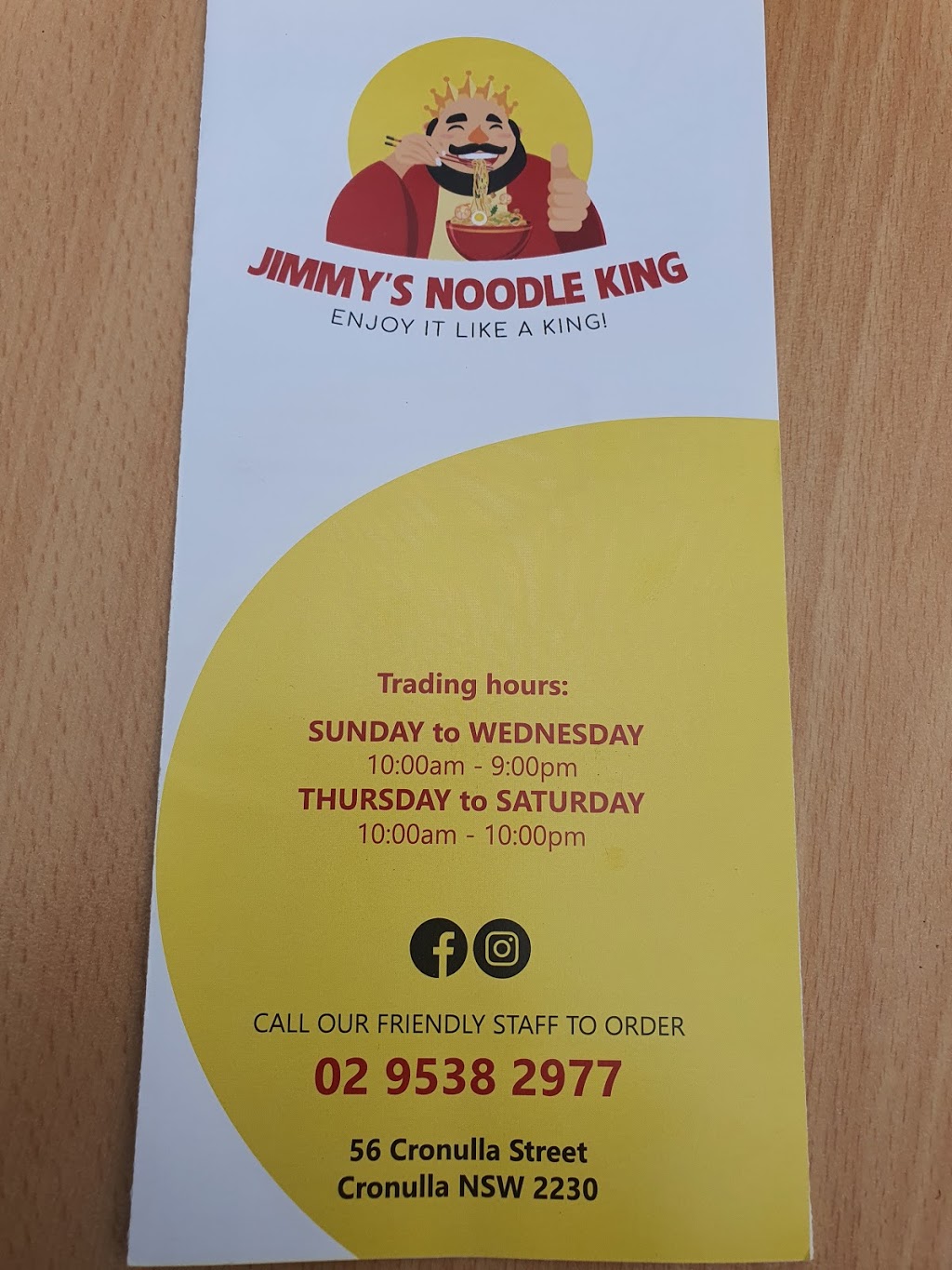 Jimmys Noodle king | restaurant | 56 Cronulla St, Cronulla NSW 2230, Australia | 0295382977 OR +61 2 9538 2977