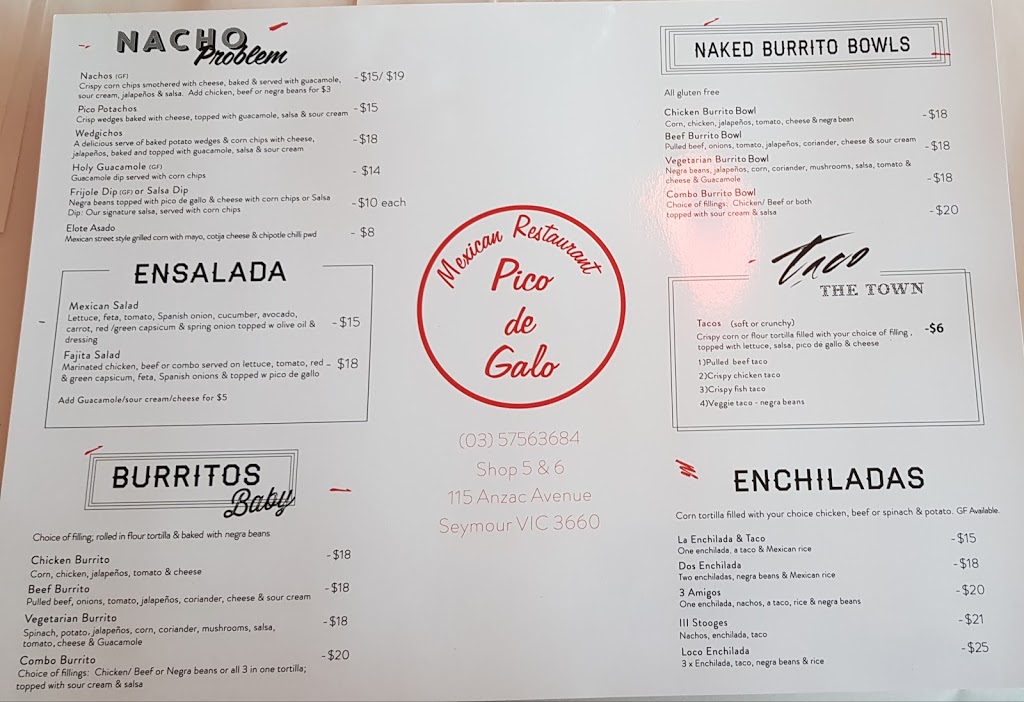 Pico De Galo | restaurant | shop 5/115 Anzac Ave, Seymour VIC 3660, Australia | 0357563684 OR +61 3 5756 3684