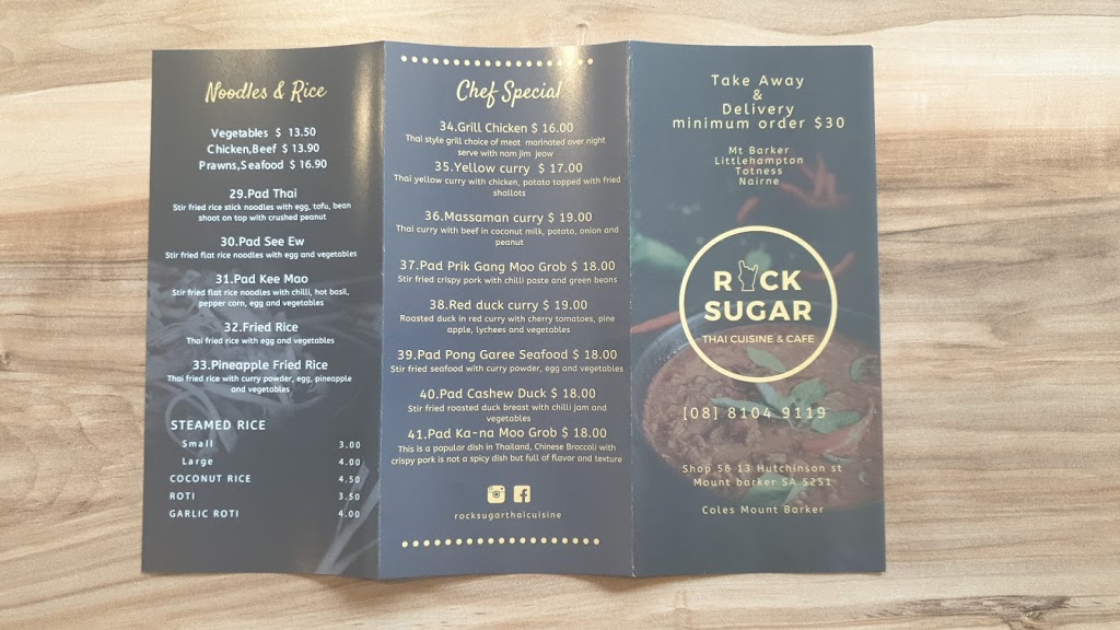 Rock Sugar Thai Cuisine | restaurant | 13 Hutchinson St, Mount Barker SA 5251, Australia | 0881049119 OR +61 8 8104 9119