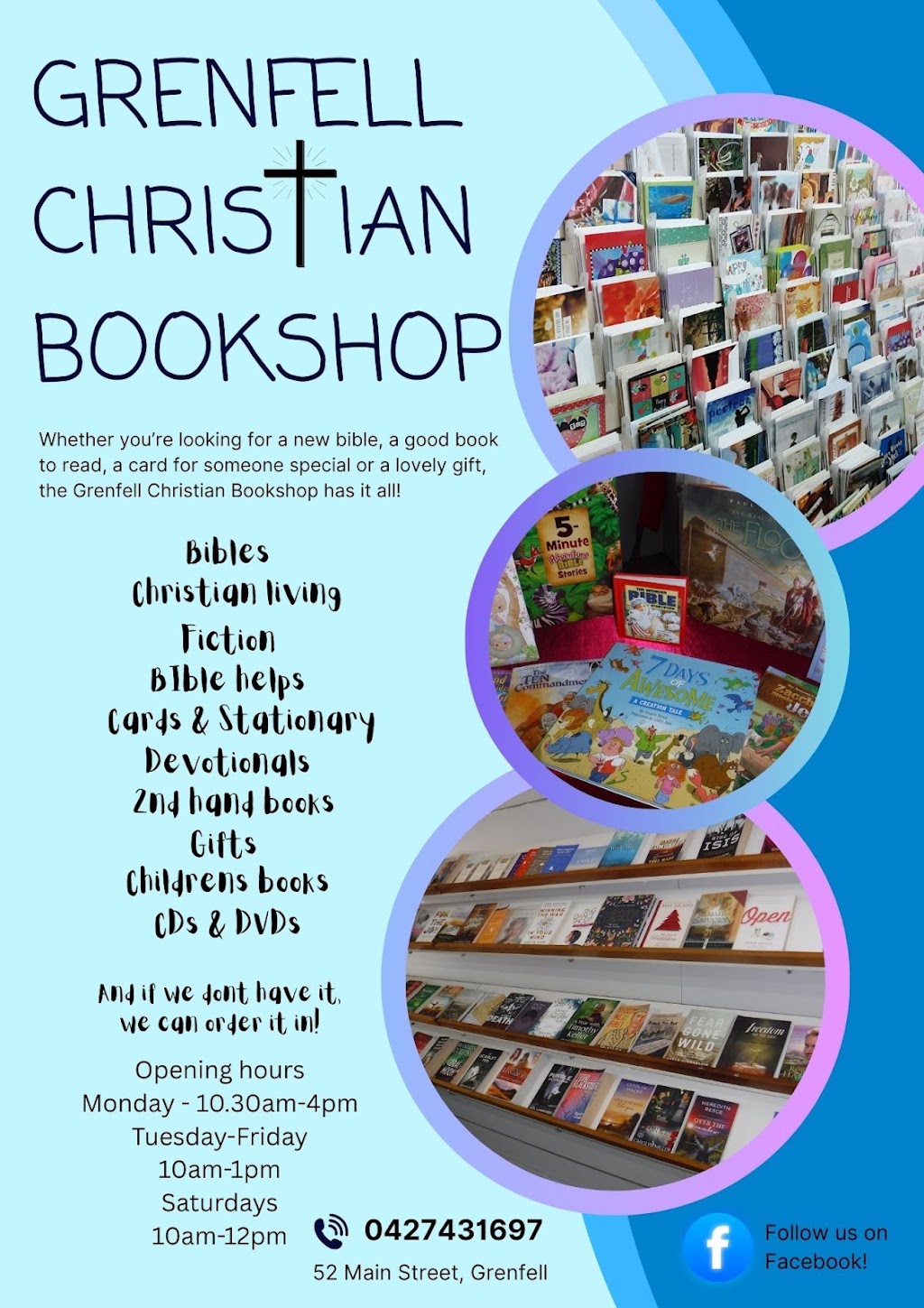 Grenfell Christian Bookshop | 52 Main St, Grenfell NSW 2810, Australia | Phone: 0427 431 697