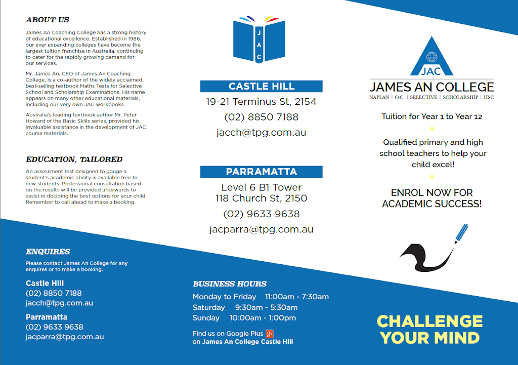James An College | 19-21 Terminus St, Castle Hill NSW 2154, Australia | Phone: (02) 8850 7188