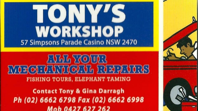 Tonys Workshop | 57 Simpson Parade, Casino NSW 2470, Australia | Phone: (02) 6662 6798