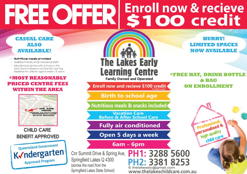 Springfield Lakes - The Lakes Early Learning & Child Care Centre | school | 3 Spring Ave, Springfield Lakes QLD 4300, Australia | 0732885600 OR +61 7 3288 5600