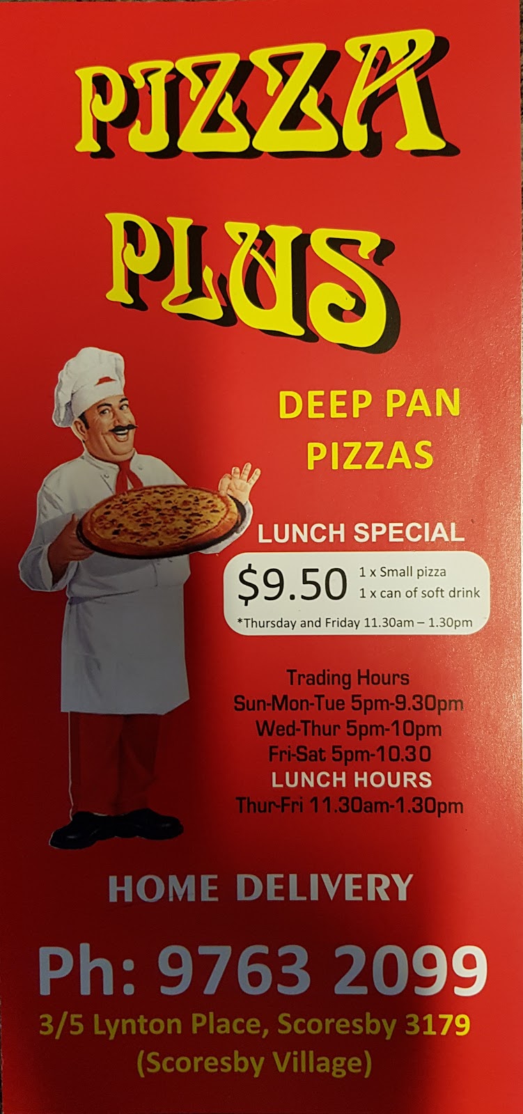 Pizza Plus (Delivery & Takeaway) | 3/5 Lynton Pl, Scoresby VIC 3179, Australia | Phone: (03) 9763 2099