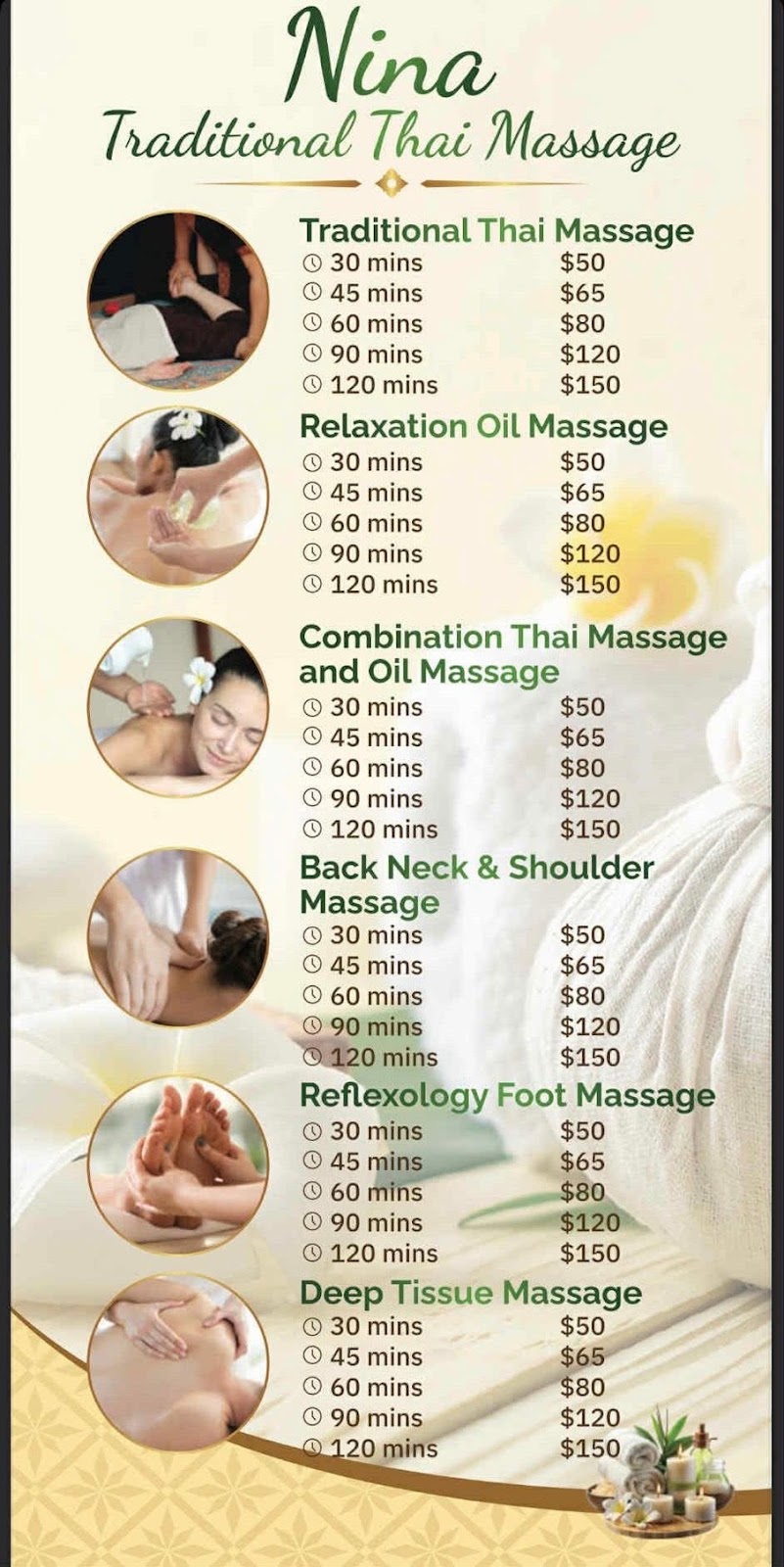 Nina Traditional Thai massage | 74 Dickman Rd, Forestdale QLD 4118, Australia | Phone: 0405 825 110