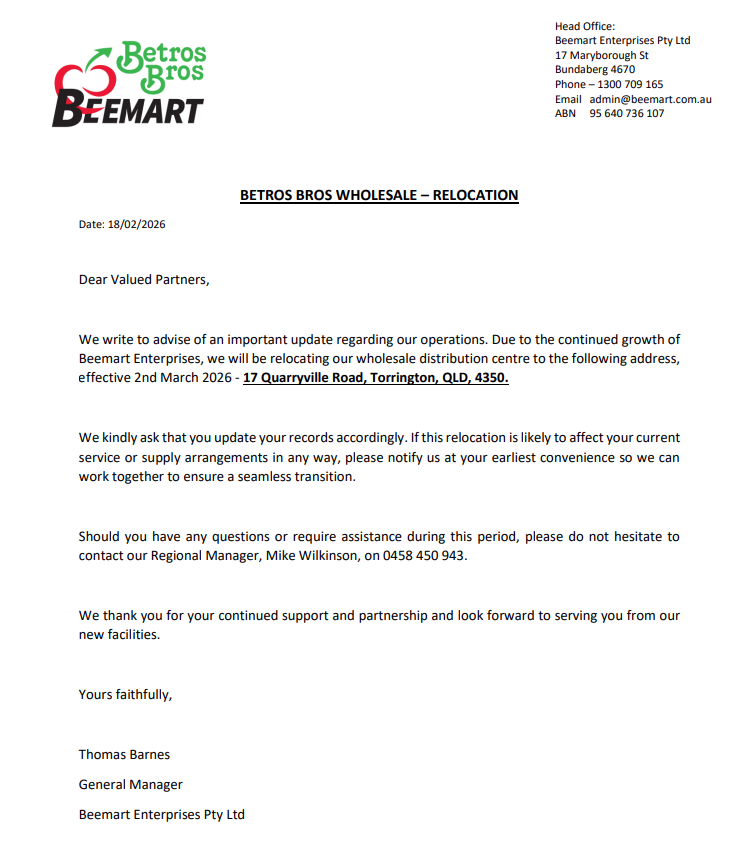 Beemart Toowoomba Wholesale | 17 Quarryville Road, Torrington QLD 4350, Australia | Phone: 1300 709 165